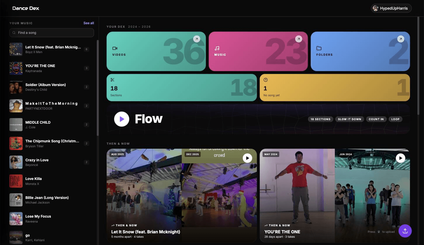 The Dance Dex library in a web browser